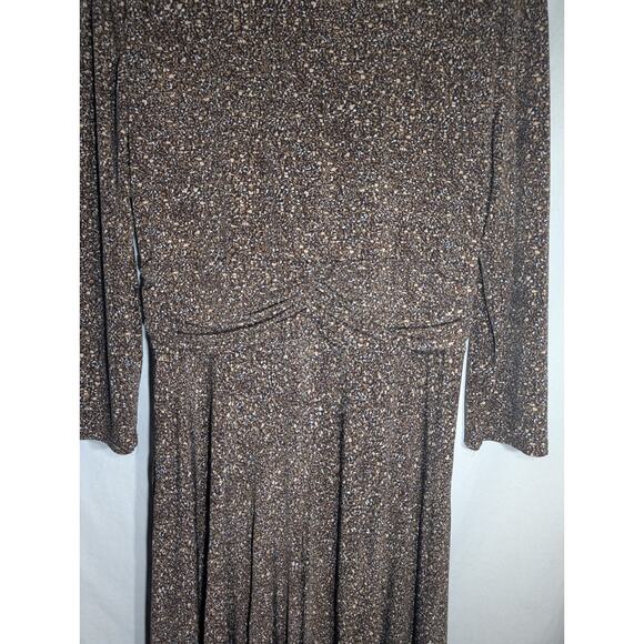 Signature Robbie Bee Womens 3/4 Sleeve Brown Print Maxi dress sz 16 Jagged Hem - Picture 5 of 7